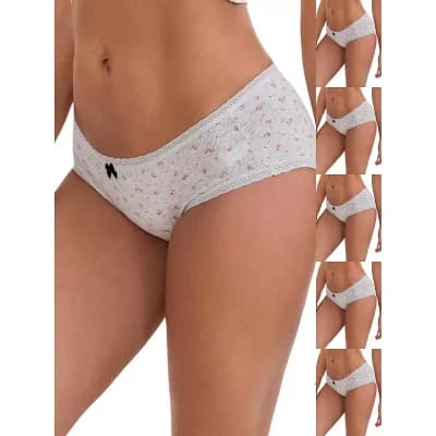 6 Packs Women's Flower Print Mid-Waisted Full Coverage Briefs Elastic Breathable Cotton Underwear