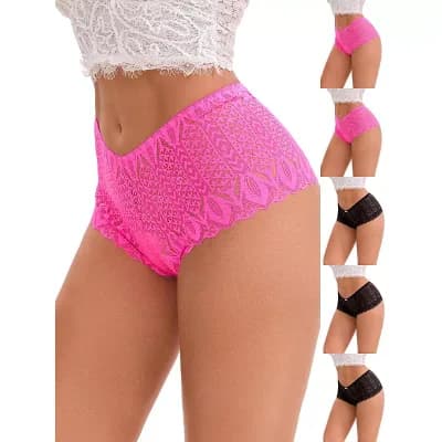 6 Packs Women's High Rise Hollow Lace Hip-Lifting Briefs Full Coverage Breathable Underwear