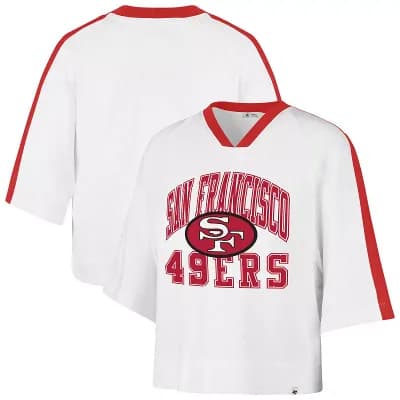 Women's '47 White San Francisco 49ers Big Overarch Drop Needle Raglan V-Neck T-Shirt