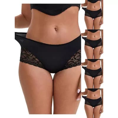 5 Packs Women's Lace Leopard Print Hip-Lifting Tummy Control Mid Rise Panties FullCoverage Boyshorts