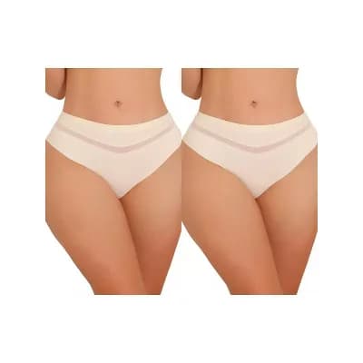 2 Packs Women's Ice Silk Bikini Brief Mid Rise V-shaped Meshed Thongs