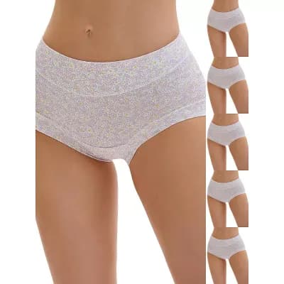 6 Packs Women's Cotton Floral Printed Underwear High Waisted Full Coverage Tummy Control Briefs