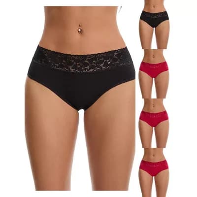 5 Packs Women's Lace Underpants Mid Waisted Soft Breathable Briefs Underwear