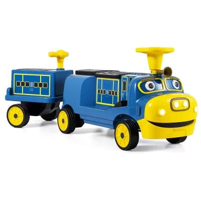 Costway 12V Battery Powered Ride on Train, Trackless Kids Ride on Toy with Storage Space