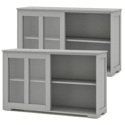 Costway 2-Door Stackable Buffet Sideboard Set of 2 with Sliding Tempered Glass Doors