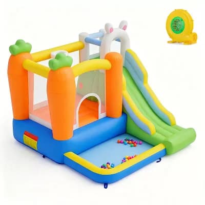 Costway Inflatable Bounce House Kids Bouncy Castle Blow Up Water Slide w/Ball Pit & Basketball Hoop