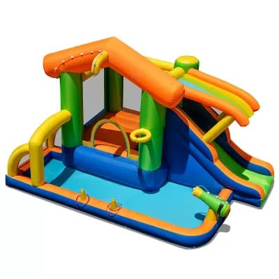 Costway 8-in-1 Multifunctional Water Park w/Slide With Climbing Wall Water Cannon Blower Excluded