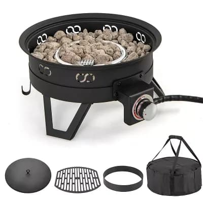 Costway 17" Portable Gas Fire Pit with Folding Legs & Removable Grill Carrying Bag
