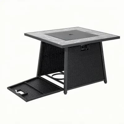 Costway 35'' Propane Gas Fire Pit Table Patio PE Wicker Rattan w/ Lava Rocks PVC Cover