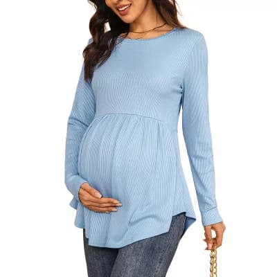 Maternity Babydoll Top Long Sleeve Pregnancy Blouse