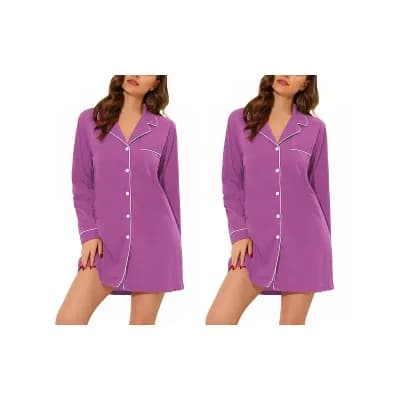 2 Packs Women's Summer Notched Lapel Short Sleeves Button Down Sleepshirt