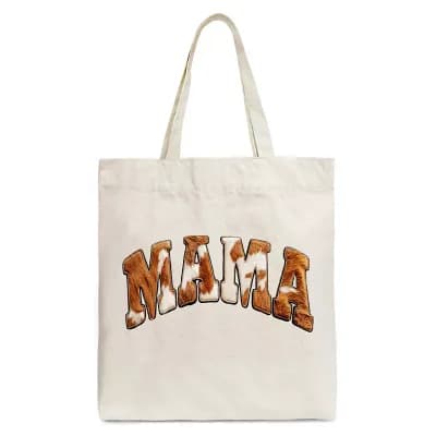 Cow Print Mama Western Tote Bag, Faux Cowhide Mom Gift Shopper