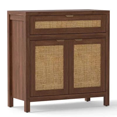 Costway Buffet Cabinet Sideboard Storage Cabinet Rattan Doors & Drawer Adjustable Shelf
