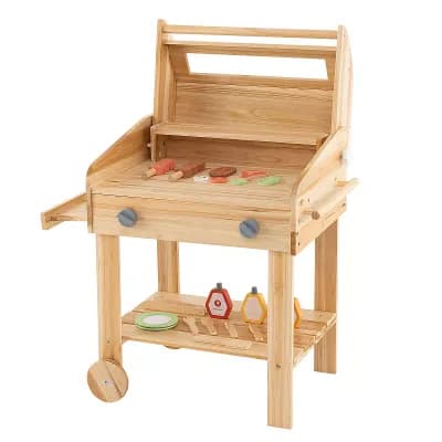 Costway Wooden Barbecue Grill Playset with Play Food Grilling Tools & Accessories