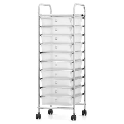 Costway Rolling Storage Cart with Chrome Plated Metal Frame & Lockable Universal Wheels