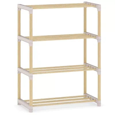 Costway 4 tier Solid Wood Shoe Shelf Stand with Slatted Open Shelves for Entryway, Closet