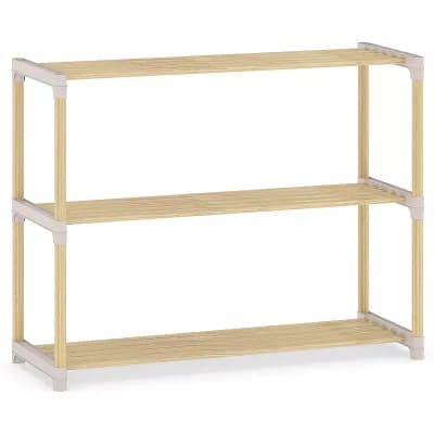 Costway 3 tier Solid Wood Shoe Shelf Stand with Slatted Open Shelves for Entryway, Closet