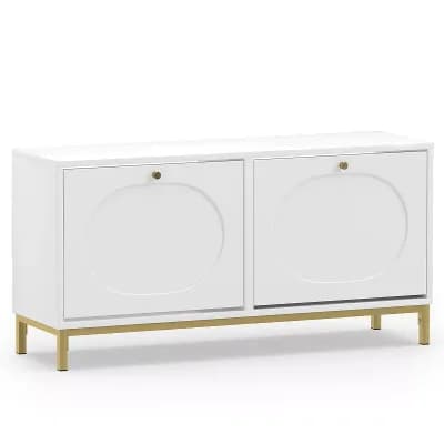 Costway Shoe Storage Bench, Narrow Entryway Bench with 2 Flip Drawers & Adjustable Shelves
