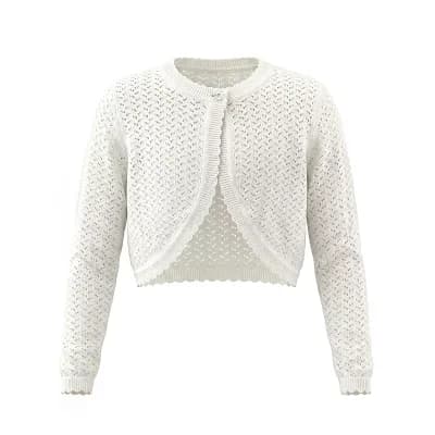 Girls 5-12 Eyelet Shrug Rib Knit Ruffle Trim Single Button Crop Cardigan Fall Winter