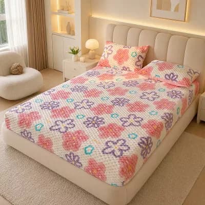 Fitted Sheet, Patern Ployester Bed Sheets, Anti-Wrinkle 54.3x74.8 inch