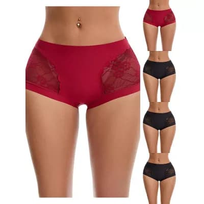 5 Packs Women's High Wasited Lace Underwear Briefs Breathable Full Coverage Tummy Control Panties