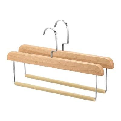 2 pc Wood Pants Hangers Hangers with Flocked Bar Closet Organizer