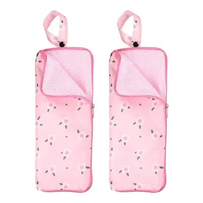 2 pc 12.6' x 4.92''Umbrella Bag, Floral Pattern Water-Absorbent Cover, Portable Storage Case Pink