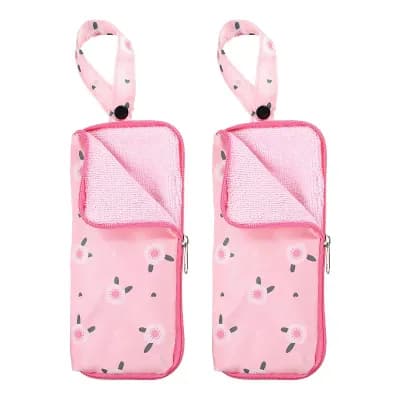 2 pc 8.66' x 3.94''Umbrella Bag, Floral Pattern Water-Absorbent Cover, Portable Storage Case Pink