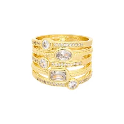 Juvell Gold-Tone Stackable White Topaz Multi Row Ring