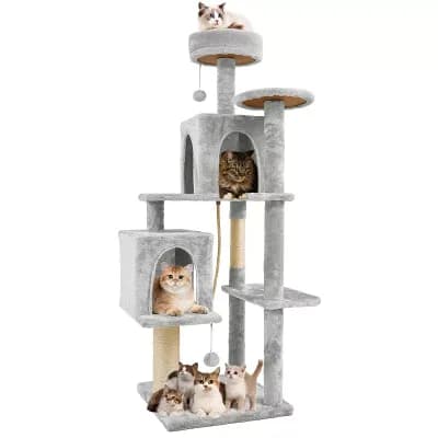 58.5” Multi-Level Cat Tree Condo with Sisal Posts & Plush Perches