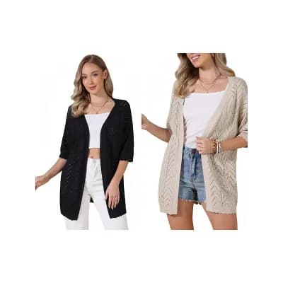 2 Packs Cardigan Sweaters for Women's Short Sleeve Lightweight Open Front Knit Shrugs