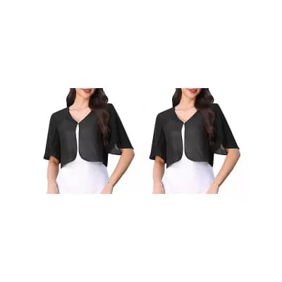 2 Packs Chiffon Bolero Shrugs for Women's Ruffle Sleeve Open Front Cropped Cardigan for Dress