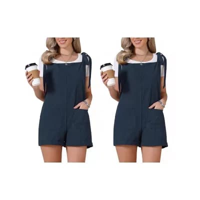 2 Packs Summer Jumpsuit for Women Tie Strap Casual Sleeveless Romper Overall Shorts with Pockets