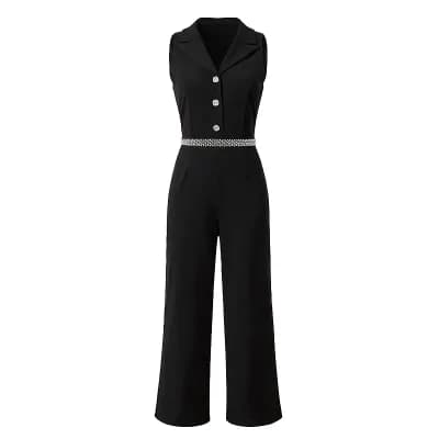 Women's Formal Pants for Dressy Jumpsuits Lapel Collar Sleeveless Cocktail Jumpsuit