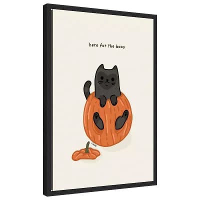 Black Cat Sitting In A Pumpkin by Tara Royle Framed Canvas Wall Art Print