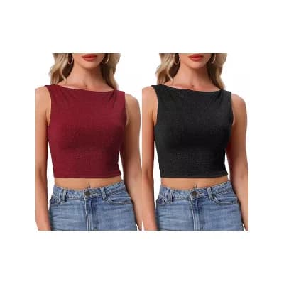 2 Packs Crew Neck Tops for Women's Tweed Sleeveless Tank Top