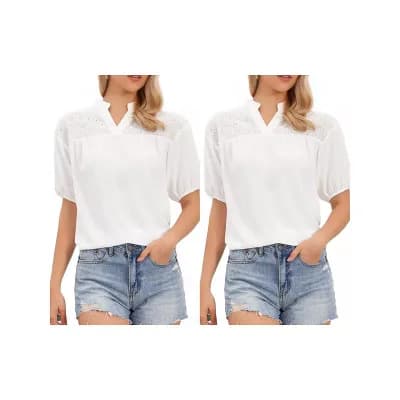 2 Packs Dressy Casual Blouses for Women V Neck Short Sleeve Shirts Cute Summer Tops