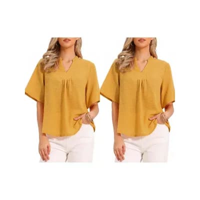 2 Packs Short Sleeve Blouses for Women's V Neck Dressy Casual Solid Tops