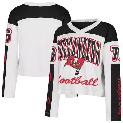 Women's '47 White Tampa Bay Buccaneers Exclamation Metro V-Neck Long Sleeve Jersey T-Shirt