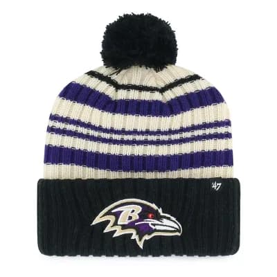 Youth '47 Black Baltimore Ravens Snow Fort Cuffed Knit Hat with Pom