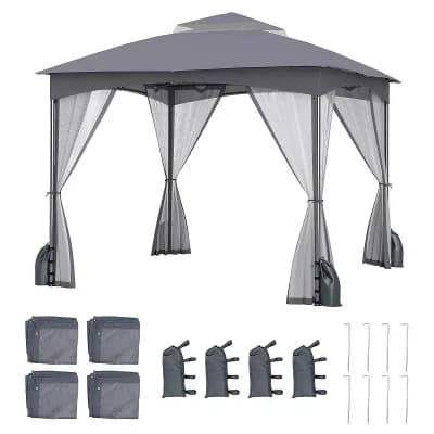 Costway 10 X 10 FT Patio Gazebo with Netting Walls 4 Sandbags Zippered Doors Outdoor