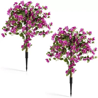Costway 2 Pack Bougainvillea Artificial Trees with Stable Ground Spike, PE Trunks for Porch