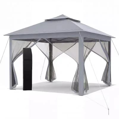 Costway 11 ft × 11 ft Pop up Gazebo with Mesh Netting Sidewalls, Vented Top, Drainage Holes
