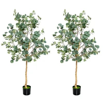 Costway 2 pc 5.5FT Artificial Tree Fake Eucalyptus Tree for Living Room Office Home