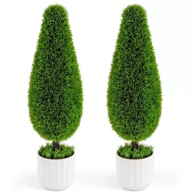 Costway 2 Pack Artificial Cedar Plant 3 FT Potted Teardrop Shaped Bush with Premium PE Leaves