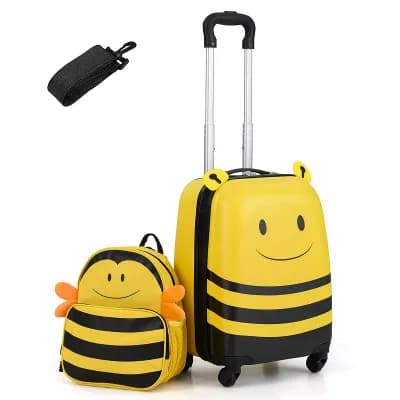 Costway 2 pc Kid’s Luggage Set with Cute Bee Backpack & 18” Rolling Suitcase Name Card