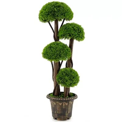 Costway 1 pc 3 FT Artificial Cypress Topiary Ball Tree with Retro Cement-filled Planter, Vines