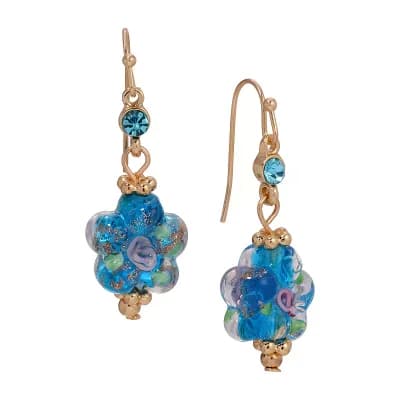 1928 Gold Tone Crystal Flower Bead Drop Earrings