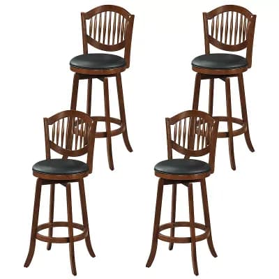 Costway Swivel Bar Stools Set of 30” Bar Height Chairs with Backrest and Wood Frame