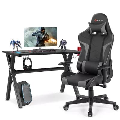 Costway X-Shaped Gaming Desk & Racing Style Massage Chair Set Home Office